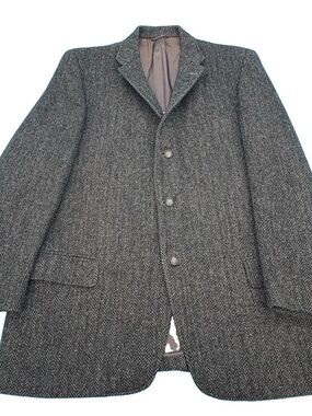 Harris Tweed 100% Wool Classic Grey Herringbone Blazer Jacket Men's